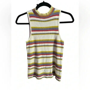 Anthropologie Moth Women's Knit Striped Sleeveless Mock Neck Size M